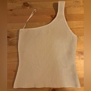 Aritzia Babaton Sculpt Knit One Shoulder Crop Tank Size M in Matte Pearl/Cream